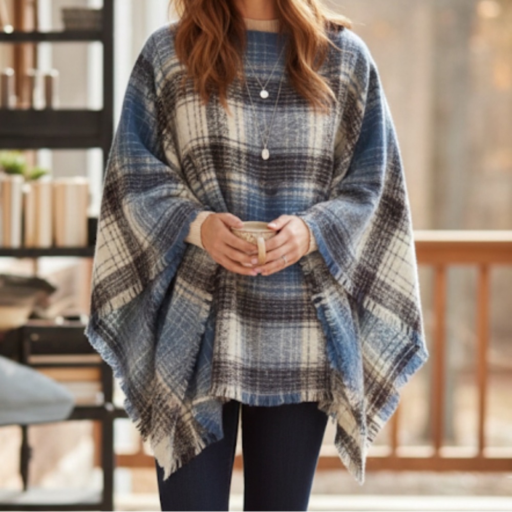 GUC J.Jill Plaid poncho(size Sm-Large)